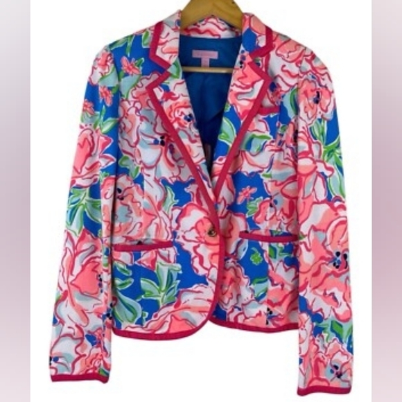 Lilly Pulitzer Jackets & Blazers - Lilly Pulitzer Malibu Blazer Jacket Flutter Blue Lucky Charm Sz XL.